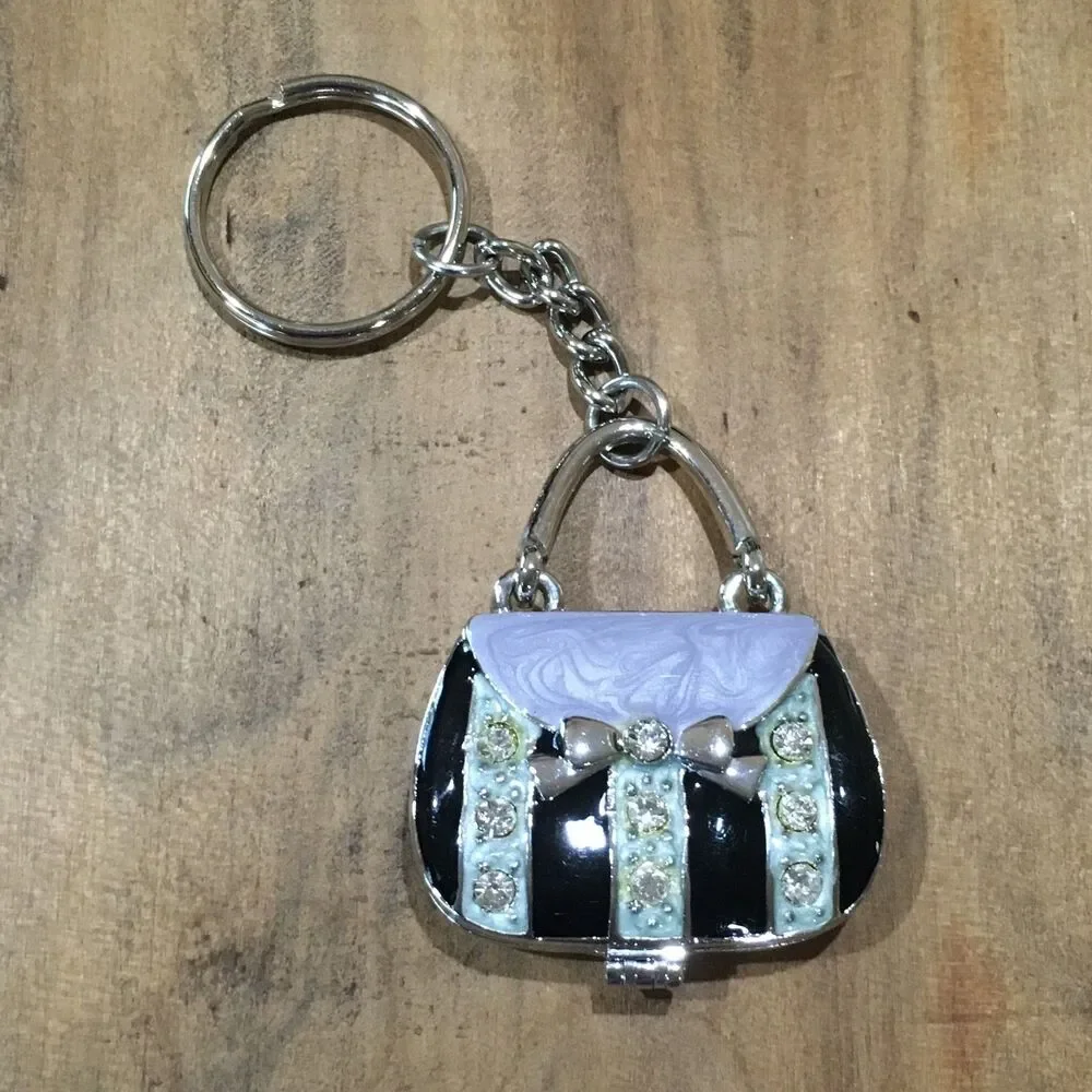 Vintage Purse Key Charm Mirror Photo Locket Keepsake Key Chain Ganz